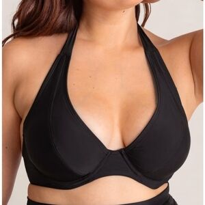 Shapermint Essentials Full Coverage Halter Bikini Top Womens,Black,NWT